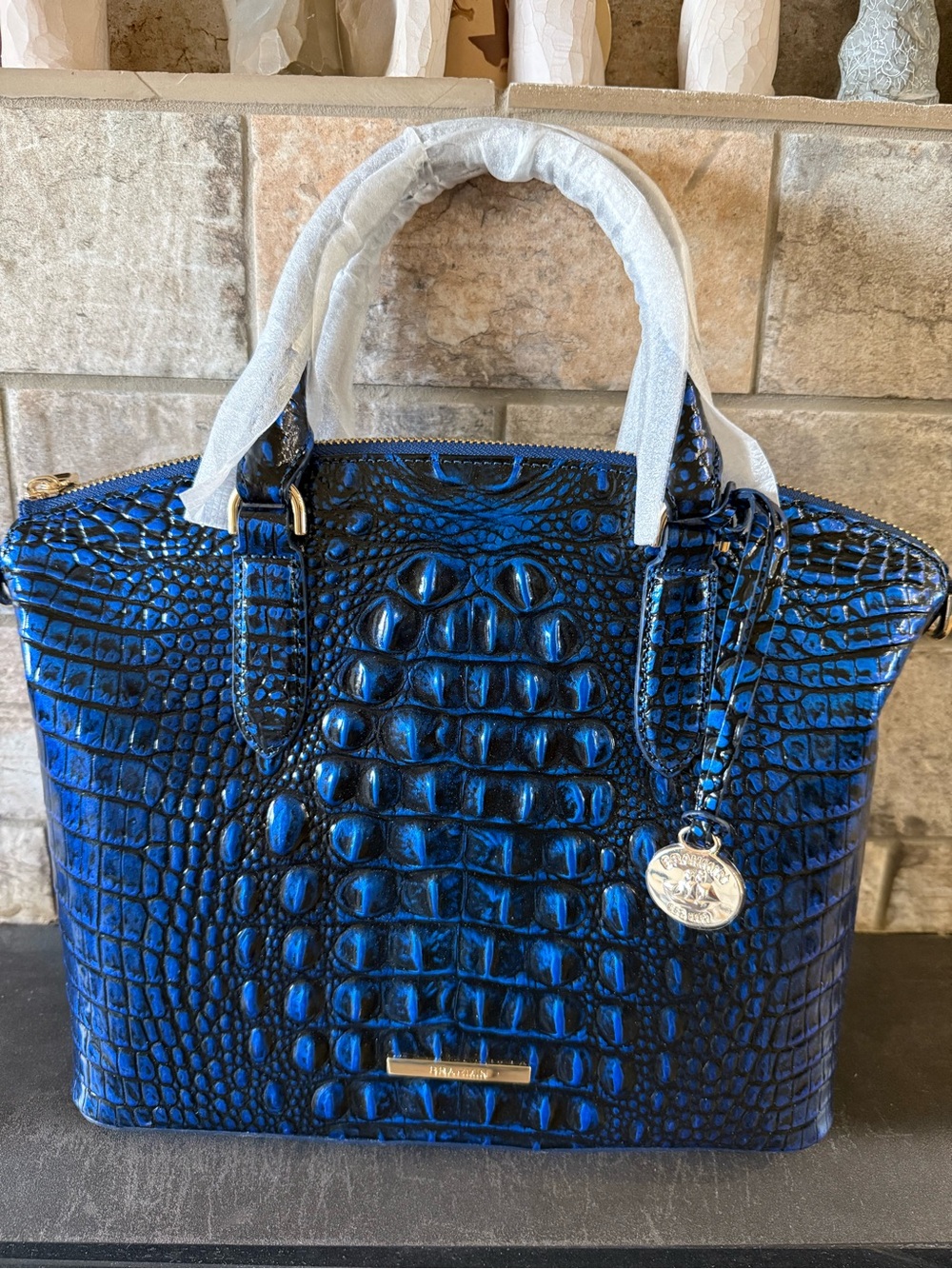 Brahmin Enchanted Blue Croc-Embossed Leather Tote